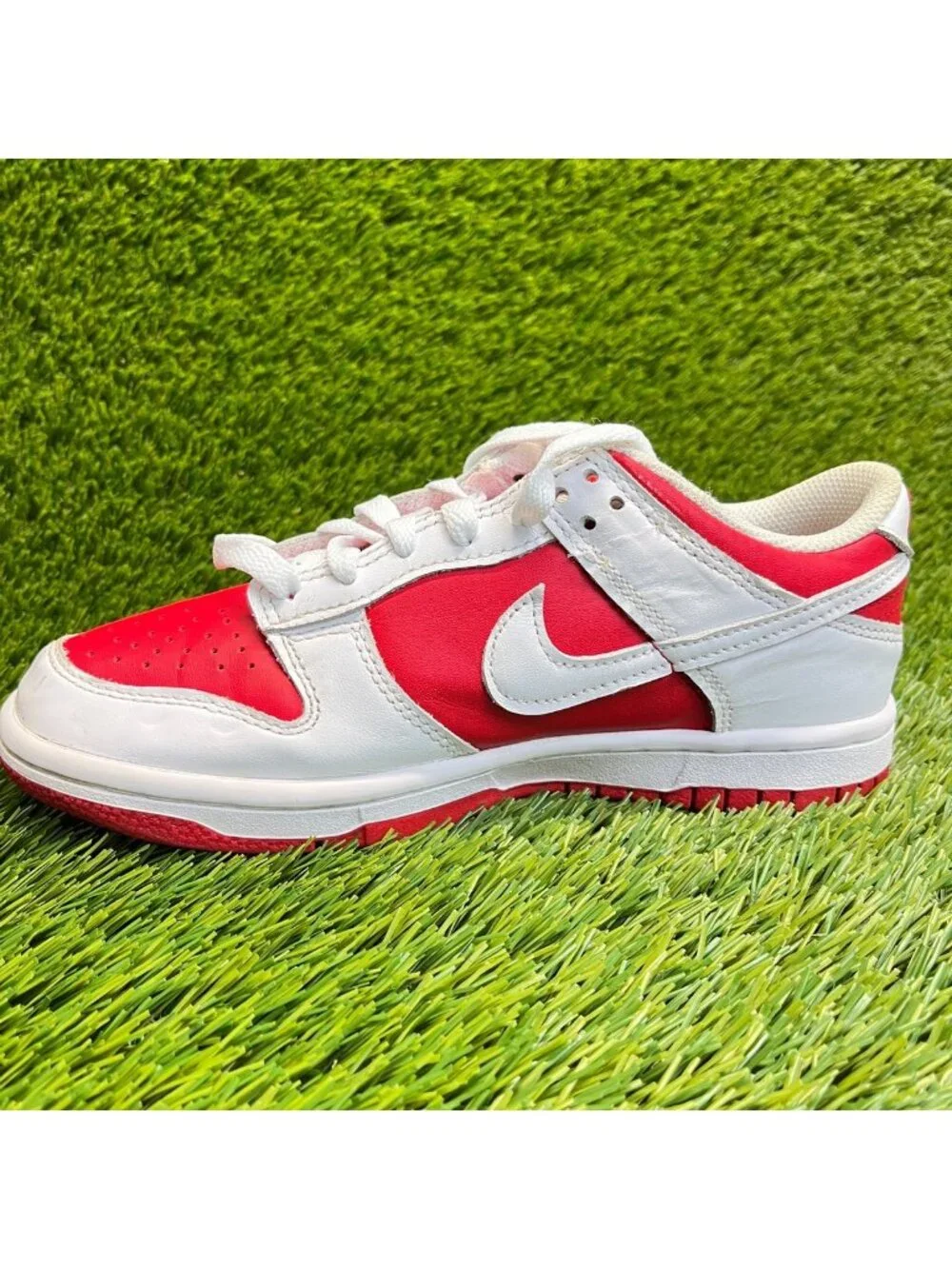 Nike Dunk Low Boys Size 4Y Red White Athletic Leather Basketball Shoes Sneakers